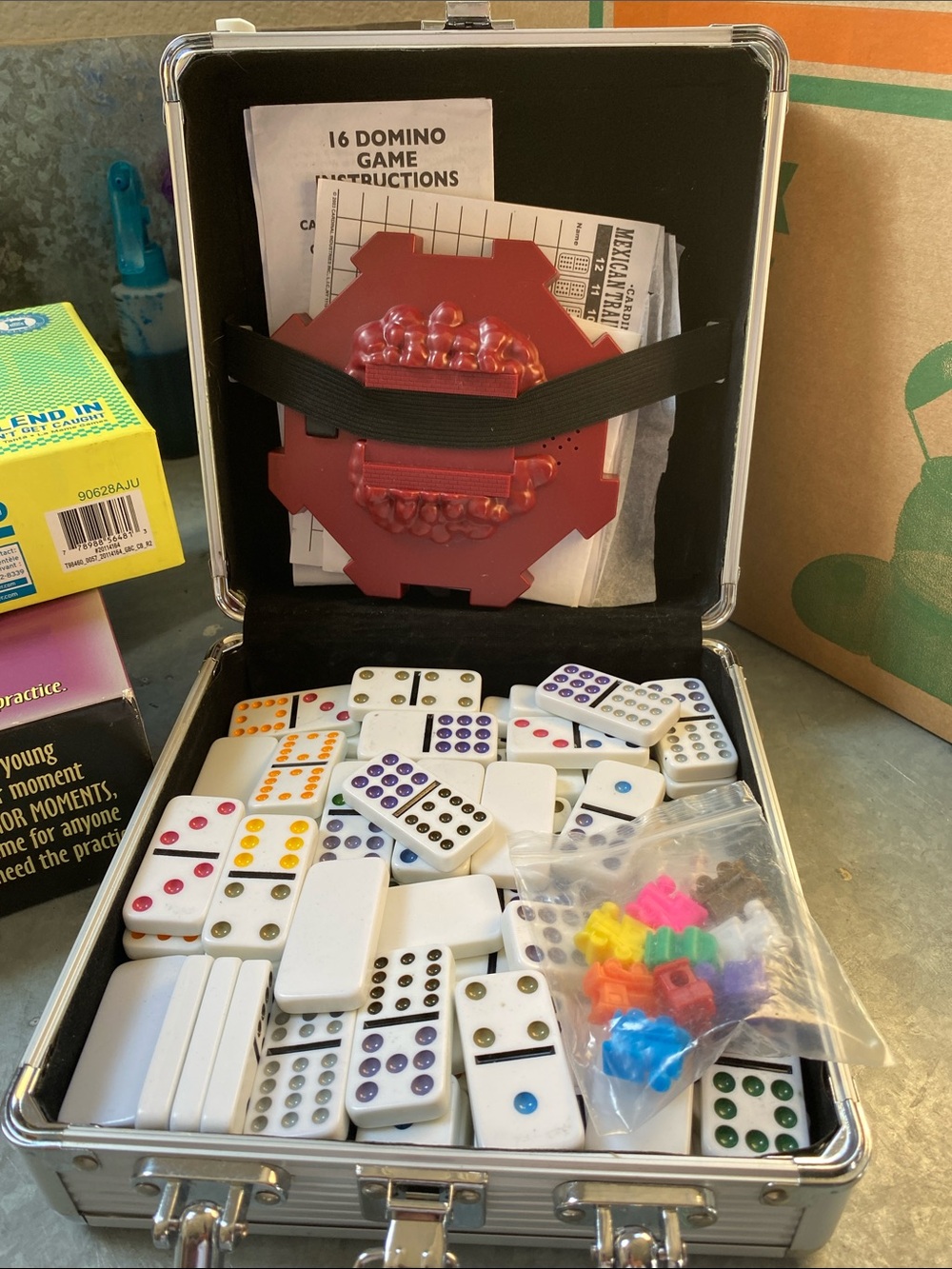 White Domino Set with Multicolor Pegs - Portable Case